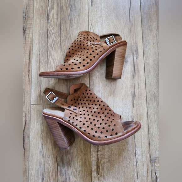 Rag & Bone Sandals Women's 8 38 Wyatt Tan Dotted Leather Stacked Block Heel - Picture 1 of 8